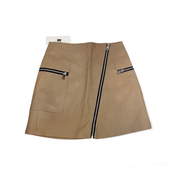 Dresses & Skirts - Women Dark Cream Leather Short Skirt